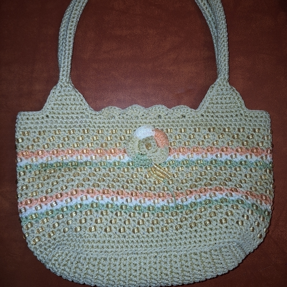 Tan Orange Green Knit Bag Purse